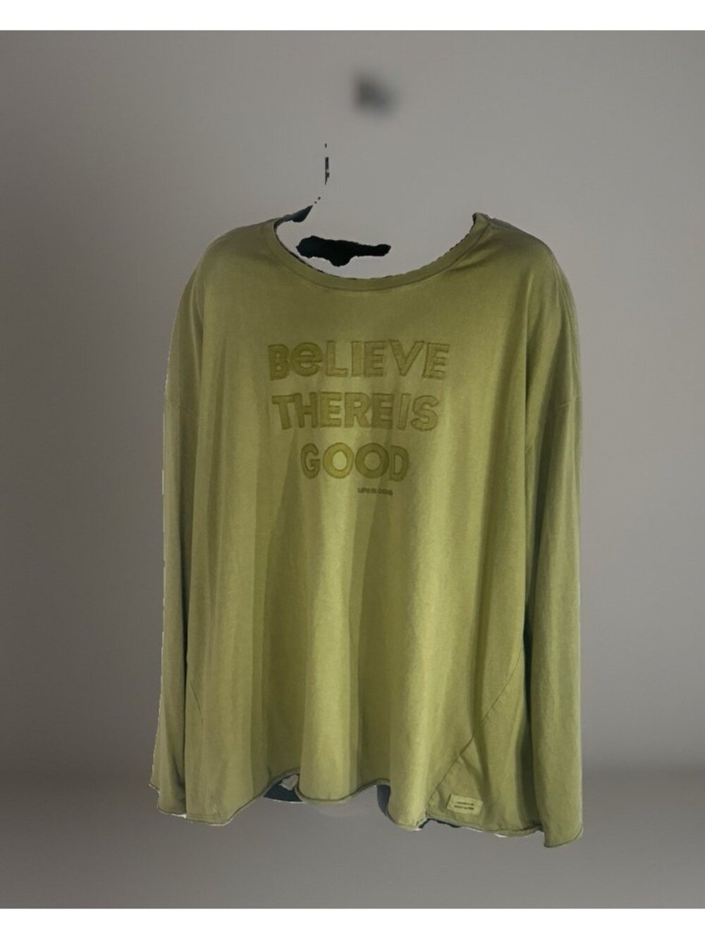Life is Good Men's Long Sleeve T-Shirt XXL Olive Green “Believe There Is Good”